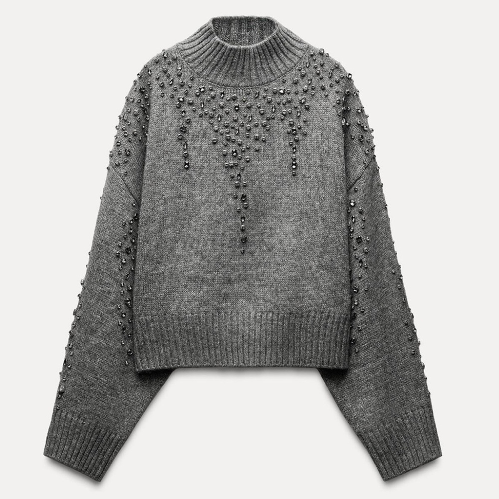 NWT ZARA JEWEL BEADED KNIT SWEATER